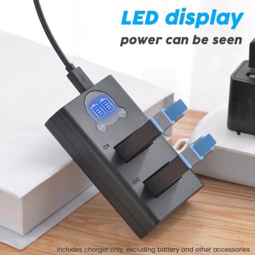Portable 2 in 1 Battery Charger for GoPro MAX Panoramic Action Camera Large Capacity Camera Spare Battery Charger with Dual Slot