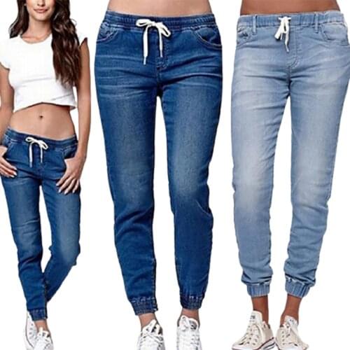 Casual Jogger Pants 2021 Elastic Sexy Skinny Pencil Jeans For Women Leggings Jeans High Waist Womens Denim Drawstring Pants