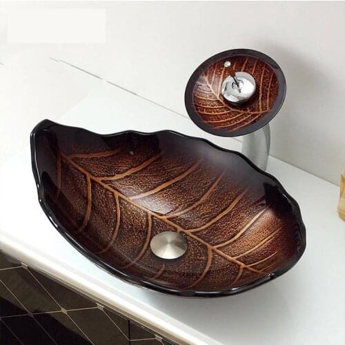 Factory Direct Sales New Glass Washbasin Podium Basin Bathroom Creative Art Basin Hotel Bathroom leaf shape glass sink basin