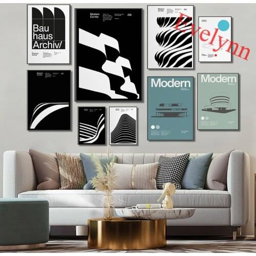 Modern Curves Architecture Design Bauhaus Poster Print,Museum Frank Lloyd Wright Villa Savoye Le Corbusier Wall Art Decor Canva