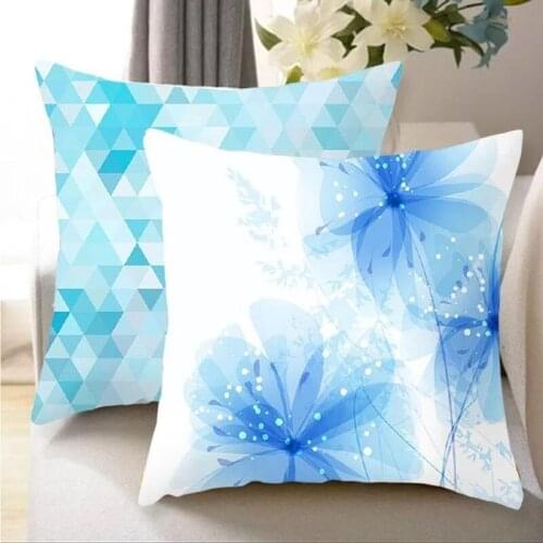 Modern Marble Cushion Cover Blue Geometric Pillow Cover Polyester Peachskin Throw Pillow Case Sofa Couch Decorative Pillowcases