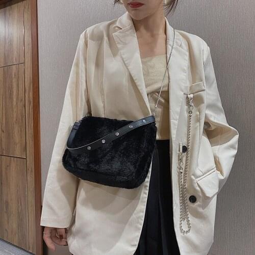 Faux Fur Crossbody Bags for Women 2020 Winter Soft Small Shoulder Bag Womens Branded Trending Chain Handbags and Purses