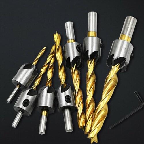 Titanium Countersunk Head Shank Grinder Tool Drill Bit Countersink Bit Set Woodworking Drilling Hole Tools