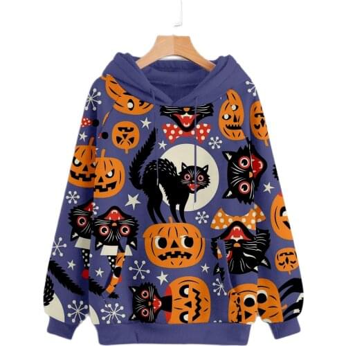 Womens Oversized Hoodie Fashion Halloween Pumpkin Ghost Print Sweatshirt Autumn Long Sleeve Loose Hoodies Pullover Plus Size