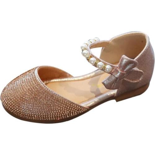 2021 summer fashion girls small dance shoes pearl bow diamond lovely princess shoes soft sole non slip childrens half sandals