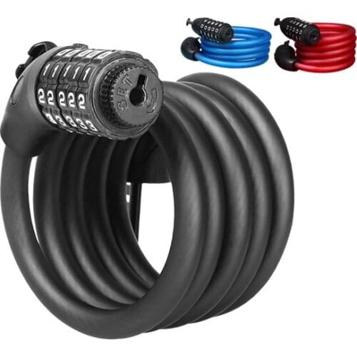 Bike Lock 5 Digit Code Combination Bicycle Security Lock 1500MM x 2mm Steel Cable Spiral Bike Cycling Bicycle Accessories