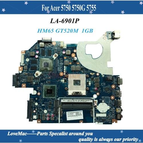 High quality LA-6901P motherboard For Acer 5750 5750G 5755 laptop motherboard HM65 GT520M 1gb 100% tested