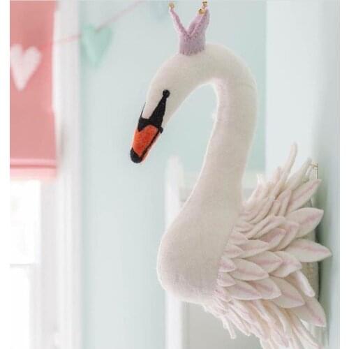 High Quality Plush Toys Animals Head Swan Wall Decor Nursery Baby Room Wall Hanging Artwork Handmade Swan Birthday Wedding Decor