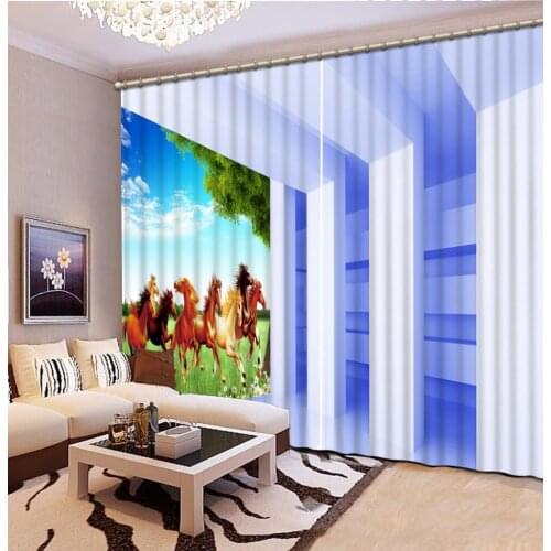 Photo Custom Size 3D Curtain Bedroom Space, Horse Bathroom Curtain Blackout Curtain Fabric Window Curtain Living Room