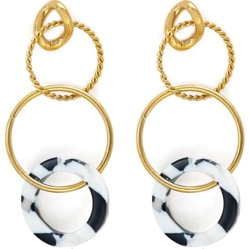 Fever&Free 2019 New Winter Acrylic Earrings For Women Fashion Geometric Stainless Steel Gold Hoop Earring Brincos Female Jewelry