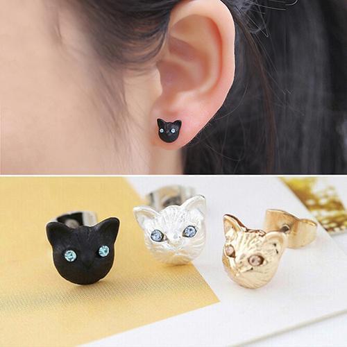 Womens Fashion Lovely Cat Head Design Ear Studs Earrings Piercing Jewelry Charm