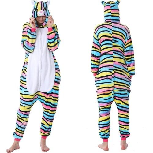 Color Cat Onesies Winter Kids Totoro Stitch Panda Onesies Children Anime Costumes Adults Girls Boys Flannel Sleepwear Pajamas