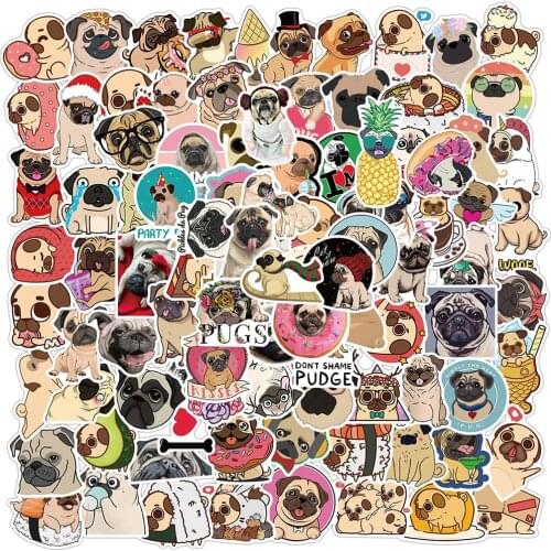 10/50/100PCS Anime Animal Pug Dog Funny Stickers for Laptop Skateboard Phone Computer Bike Guitar Kids Cartoon Sticker Decal Toy