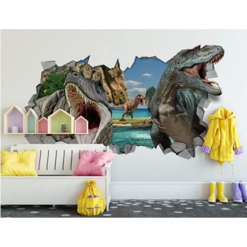 WDBH Custom mural 3d photo wallpaper Seaside dinosaur broken wall background home decor 3d wall murals wallpaper for living room