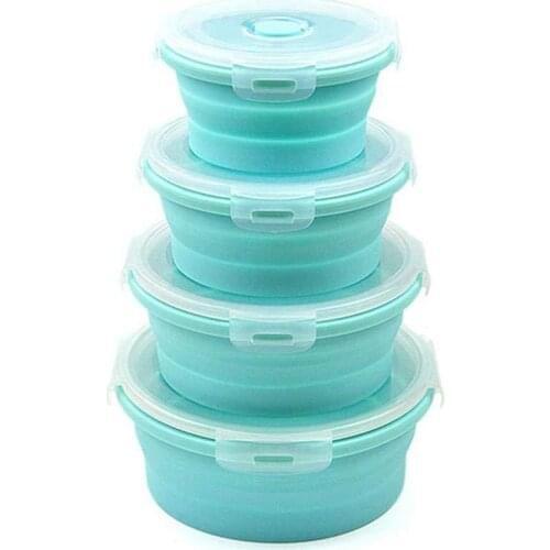 4 Pack Silicone Collapsible Lunch Box Collapsible Food Storage Containers with Lid Salad Bowl,BPA Free, Microwave, Dishwasher