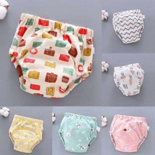6 Layers Elastic Baby Nappie Cartoon Pattern Cotton Breathable Infant Diaper Baby Training Pant Reusable Waterproof Cloth 12-24M