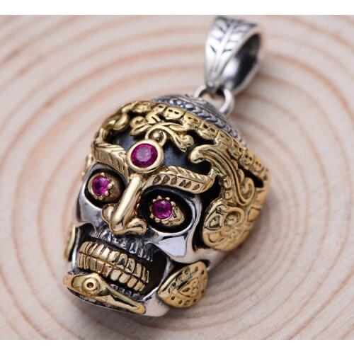925 sterling Silver Mens skull retro biker pendant Jewelry A3468