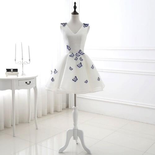 Prety Knee Length White Prom Dress Lovely Girl Brithday Day Dresses Short Dresses Butterfly Embroidery Appliqued Party Dresses