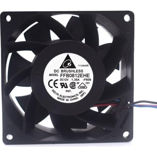 Delta 8038 FFB0812EHE DC12V 1.35A 80*80*38mm 3-line Air Violence Two Ball Bearing Cooling Fan