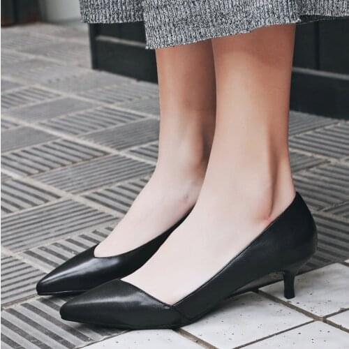 EshtonShero Summer Womens Shoes Woman Pumps Leather+PU Med Heels Pointed Toe White Basic Ladies Wedding Shoes Size 3-10