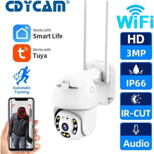Tuya Auto Tracking Outdoor Action Waterproof IP Camera 3MP HD Home Security Alexa CCTV WiFi Smart Monitor Color Night Vision P2P
