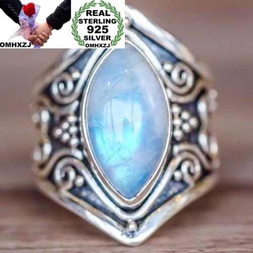 OMHXZJ Wholesale European Fashion Woman Man Party Wedding Gift Silver Vintage 4 Colors Moonstone Topaz Taiyin Ring RR333