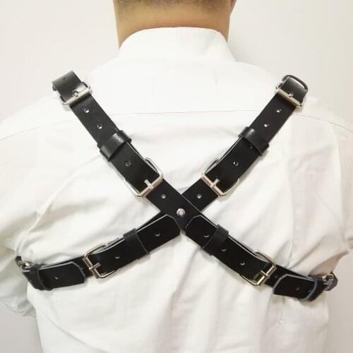 Leather Punk Harness Handmade Body Women Men Bondage Two Line Cross Chest Sexy Harajuku Adjustable Shoulder Belt Metal Buckle