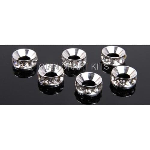 50pcs high definition Czech diamond shiny rhinestone Round Wheel Spacers 9mm Silver Plated Crystal Spacer Wheel