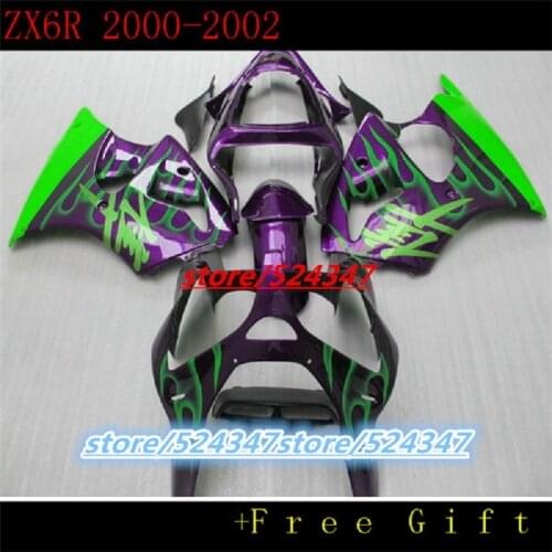 Hot sales Fairing kit For KAWASAKI Ninja ZX6R 00-02 ZX-6R 2000-2002 6R 00 02 ZX 6R 2000 2002 00 01 02 purple black green flames