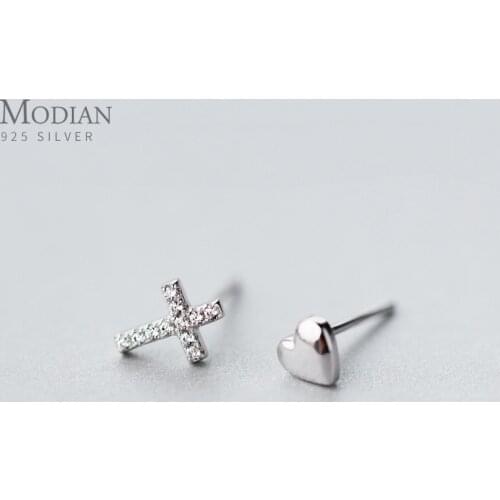 Modian Cross Clear CZ Faith Love Heart Small Stud Earrings Fashion For Women Sparkling 925 Sterling Silver Fine Charm Jewelry