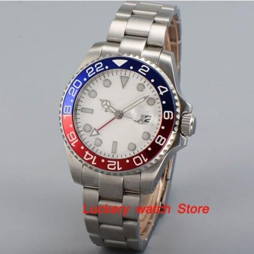40mm bliger mens watch white dial luminous saphire glass;red and blue Bezel GMT date Automatic movement BA65