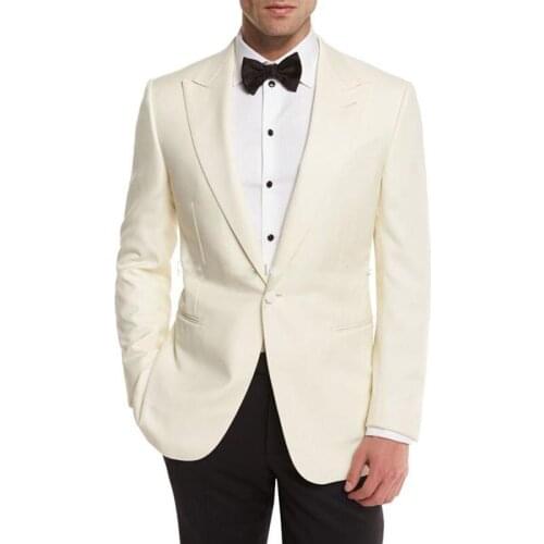 Ivory Men Suits Wedding Suit Bridegroom Business Groom Wear Tuxedos Custom Made Formal Slim Fit Male Blazers Groomsmen Best Man