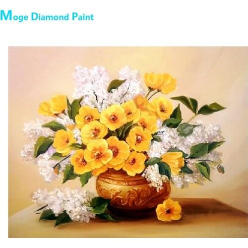 Desktop Still Life Vase Diamond Painting Round Full Drill Yellow Floral Nouveaute DIY Mosaic Embroidery 5D Cross Stitch