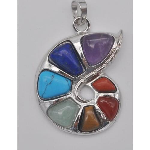 Natural Stone Gem Inlay Pendant Conch Animal Pendant Jewelry For Gift S561