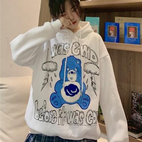 New2021 korean female hooded cartoon bear loose Korean student college hoodie anime hoodie print sweatshirt women kawaii clothes