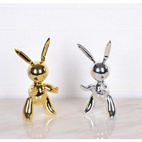 27CM New Electroplated Rabbit Figurine Resin Animal Statue Home Decoration Jeff Koons Balloon Rabbit Sculpture Xmas Gifts Decor