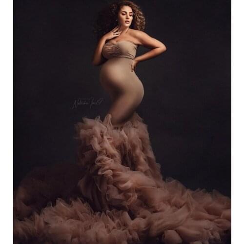 Mermaid Strapless Pregnant Dress Tulle Puffy Hemline Formal Dresses Custom Made Prom Gowns 2021 Maternity Robes for Photo