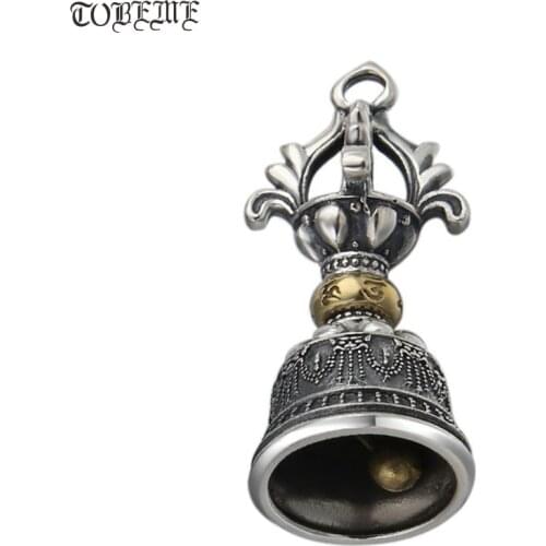 100% 925 Silver Tibetan Bell Charm Sterling Buddhist OM Mantra Bell Pendant Solid Silver Tibetan Vajra Bell Amulet Charm