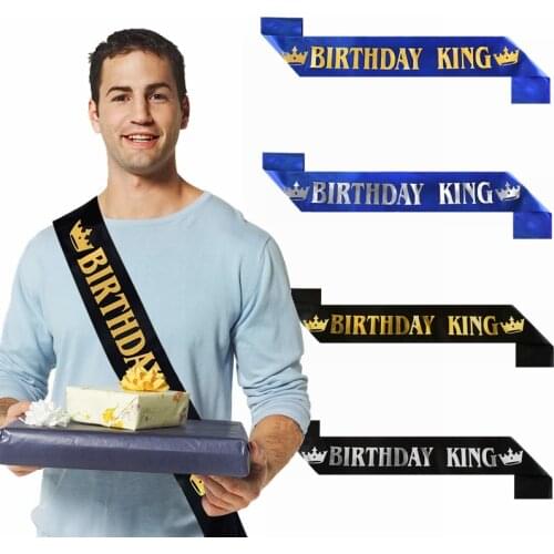 Black Blue Birthday King Sash Men Boy 18th 20th 30th 40th 50th 60th Happy Birthday Party Satin Ribbon Shoulder Strap Decorations