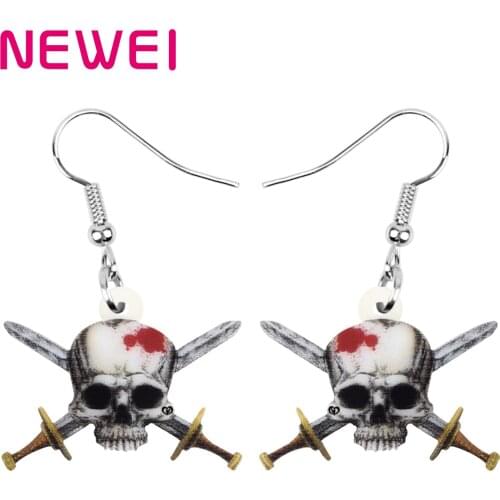 Newei Acrylic Halloween Skull Earrings Lightweight Printing Big Dangle Drop Jewelry For Women Girls Kids Classic Festival Gift