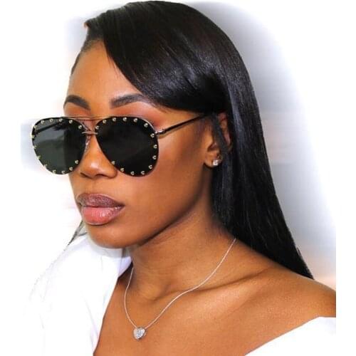 Fashion Famous Luxury Brand Designer Vintage Rimless Rivet Pilot Sunglasses Women Men Gradient Punk Sun Glasses UV400 Shades