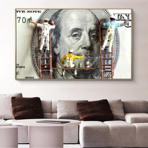 Modern Funny Art Painter Brush Dollar Canvas Wall Painting On Posters And Prints Money Picture For Living Room Mural Decoration
