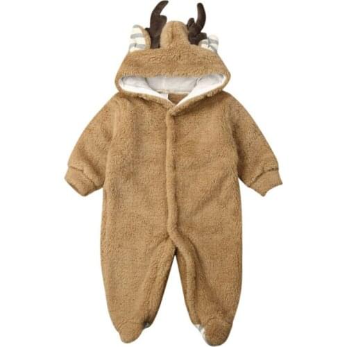 Warm Clothes Newborn Kids Baby Girl Boy Antlers Hooded Long Sleeve Romper Jumpsuit Winter Outfits Clothes