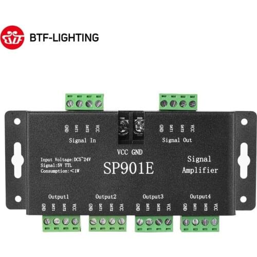 SP901E SPI Signal Amplifier for WS2812B WS2811 WS2813 Pixel RGB LED Strip Signal Repeater Addressable Dream Color Tape DC5-24V