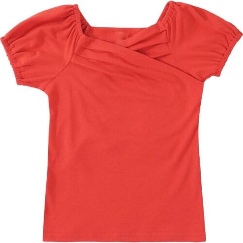 1-8Y Summer Baby Girl Clothes Princess Kids T Shirts For Girls Cute Puff Short Sleeve Off-shoulder Crisscross Front T-shirt Tops