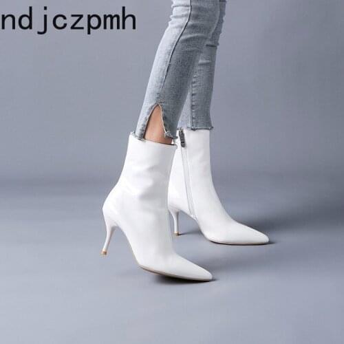 Womens Boots The New fashion winter Pointed zipper High heel Martin boots Womens shoes plus size 35-47 Heel Height 8cm black