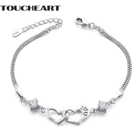 TOUCHEART Trending S925 Double Heart Silver Bracelets&Bangles For Women Snaps Bracelet Jewelry Wedding Gifts Bracelet SBR190136