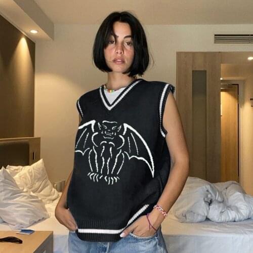 Women’s V Neck Sweater Vest, Casual Sleeveless Animal Pattern Loose Knit Tank Tops