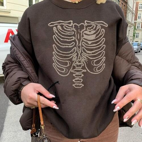 Women Autumn Casual Sweatshirts Top Ladies Halloween Bone Printing Sweatshirt Top Crew Neck Long Sleeve Loose Casual Pullovers