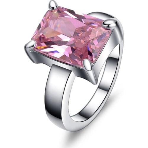 Pink Rings For Women Cubic Zirconia Square Big Imitation Row Clear Zircon Designer Statement Ring Valentines Day Gift